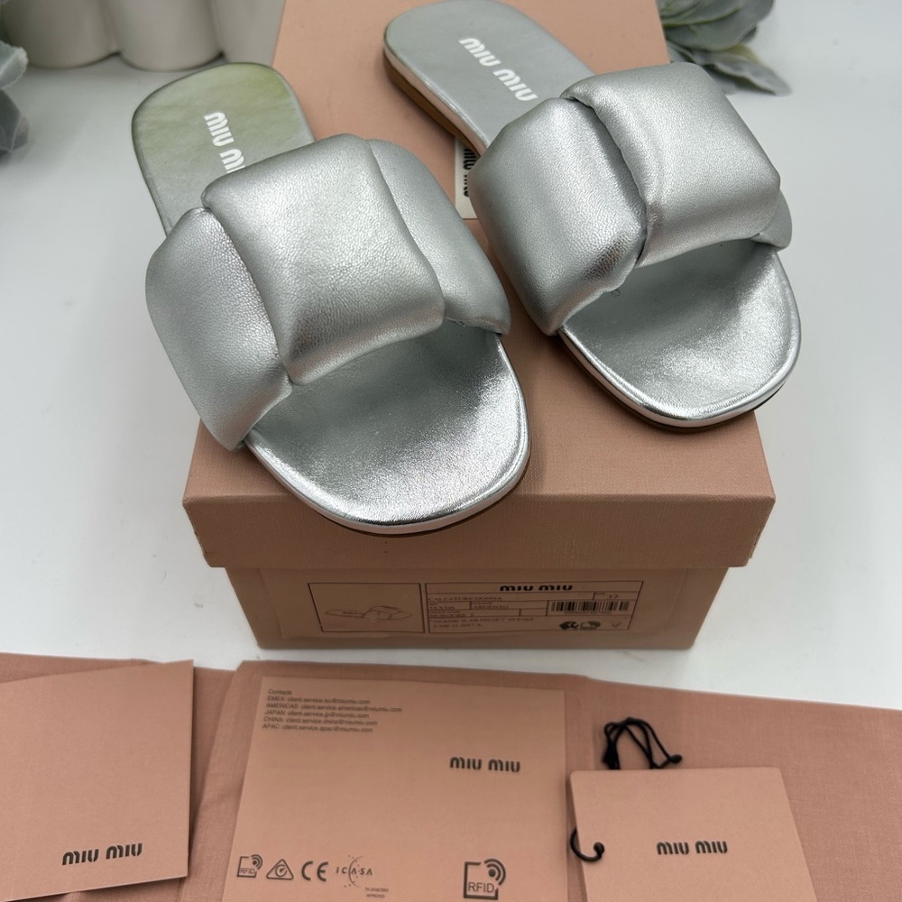 Women's Miu Miu  metallic slide sandals size 37 made in Italy